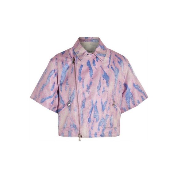 3.1 PHILLIP LIM Cropped JACQUARD Kimono MOTORCYCLE Biker JACKET Pink Blue ( 4 ) - Picture 8 of 9